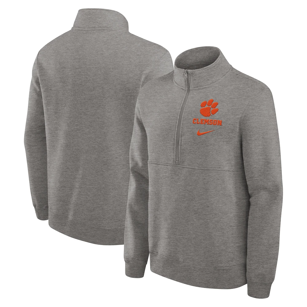 Sweat-shirt à demi-zip Nike Heather Grey Clemson Tigers Primetime Club pour homme