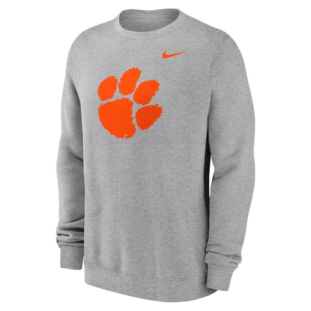 Sweat-shirt en molleton Nike Heather Grey Clemson Tigers Primetime pour homme