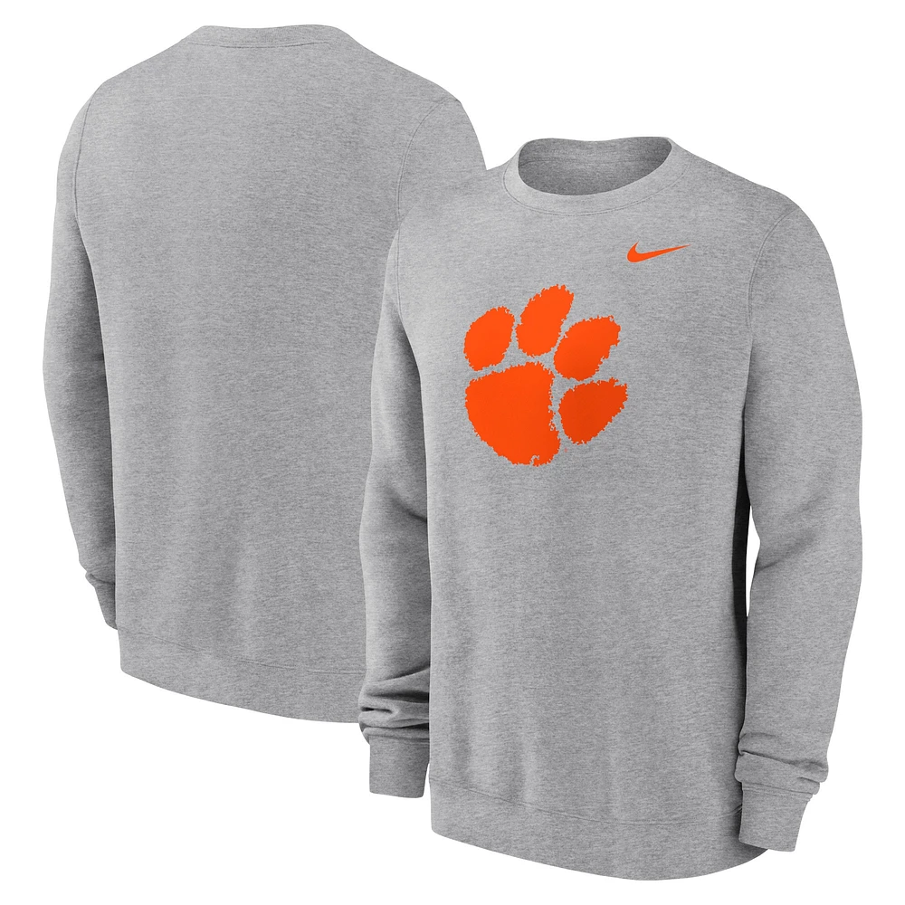 Sweat-shirt en molleton Nike Heather Grey Clemson Tigers Primetime pour homme