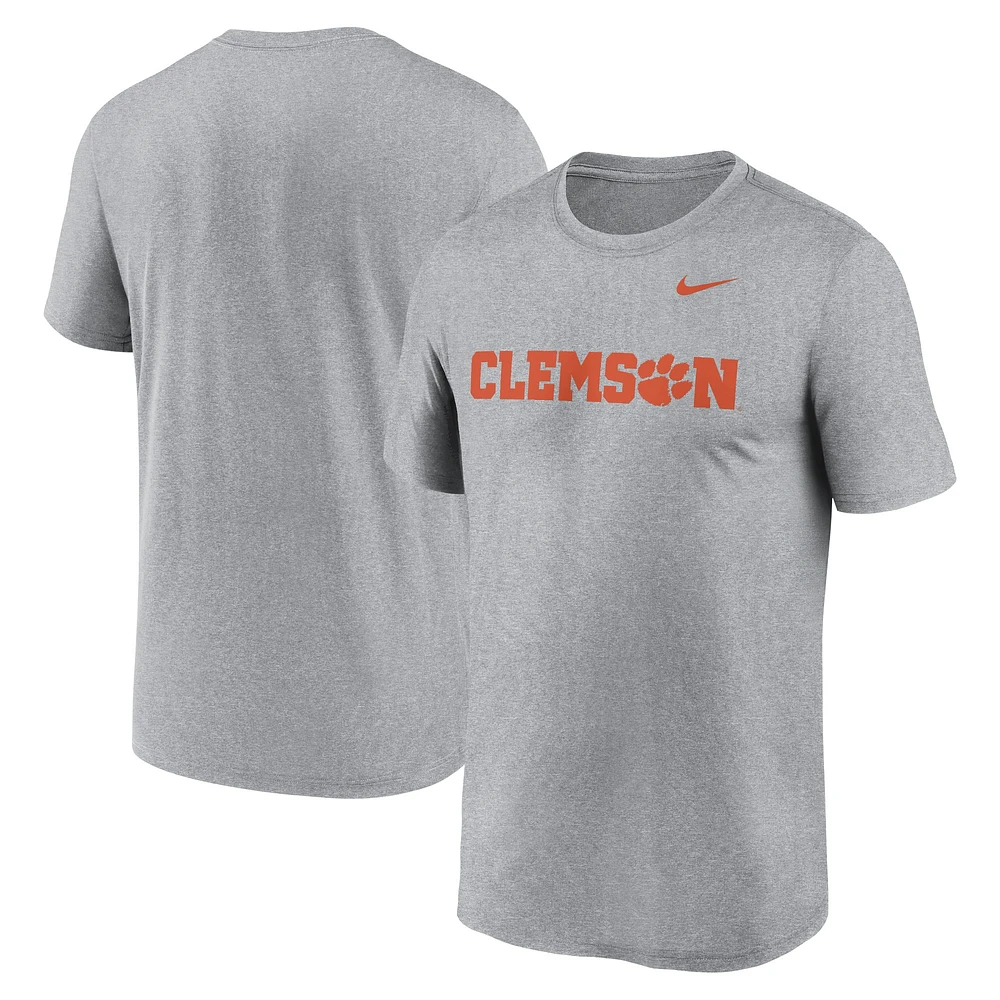 T-shirt Nike gris chiné Clemson Tigers Primetime Legend Wordmark pour homme