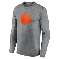 T-shirt à manches longues Nike Heather Grey Clemson Tigers Primetime Primary Legend pour homme