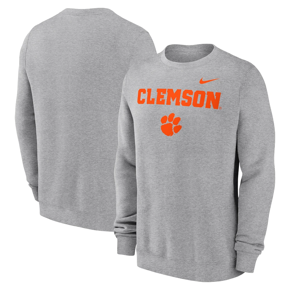 Men's Nike Heather Gray Clemson Tigers Primetime Primary Stack Pullover Sweatshirt