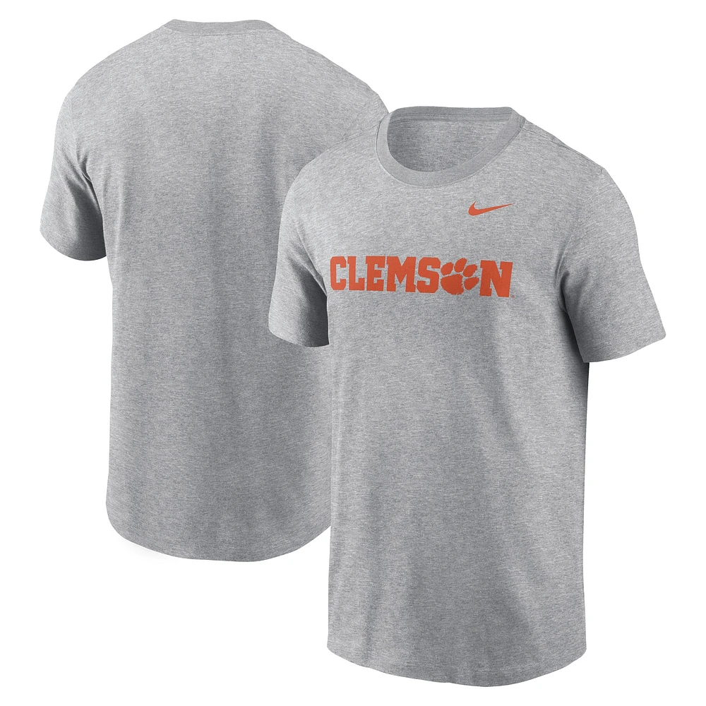 Men's Nike Heather Gray Clemson Tigers Primetime Wordmark T-Shirt