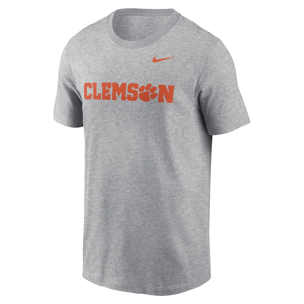 Men's Nike Heather Gray Clemson Tigers Primetime Wordmark T-Shirt