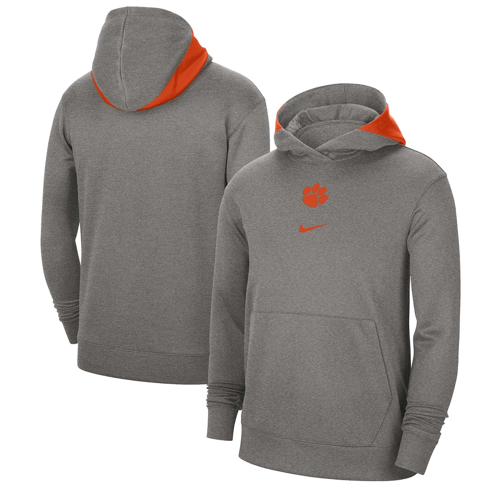 Sweat à capuche Nike Heather Grey Clemson Tigers Team Basketball Spotlight Performance pour homme