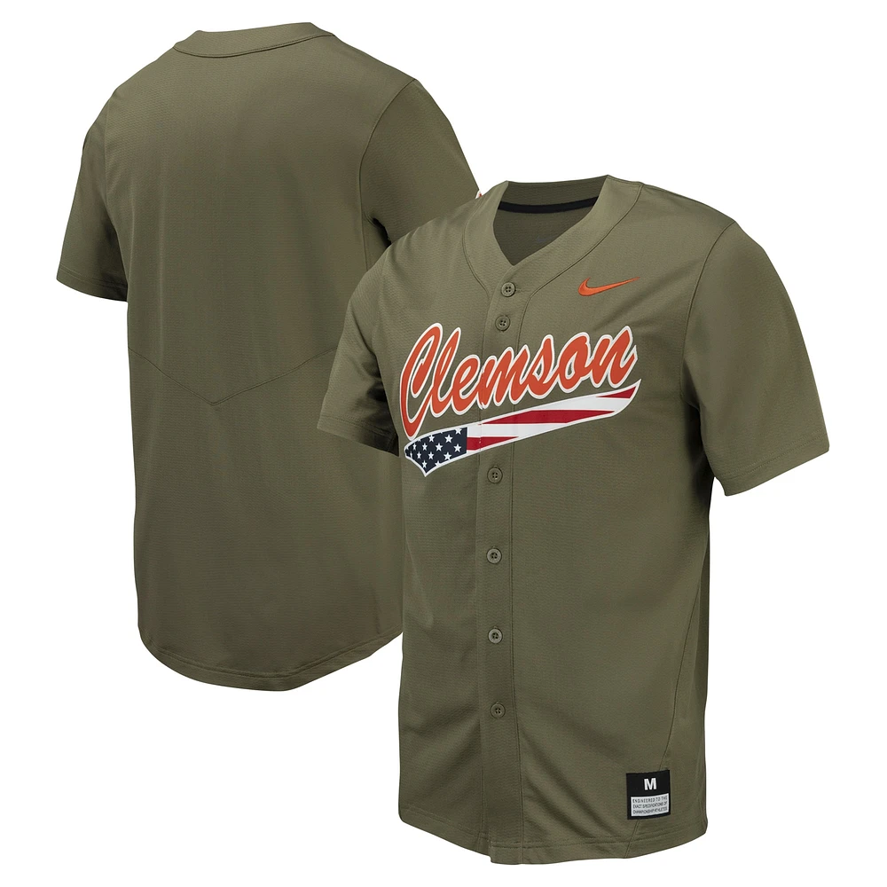 Men's Nike  Olive Clemson Tigers Replica Full-Button Baseball Jersey