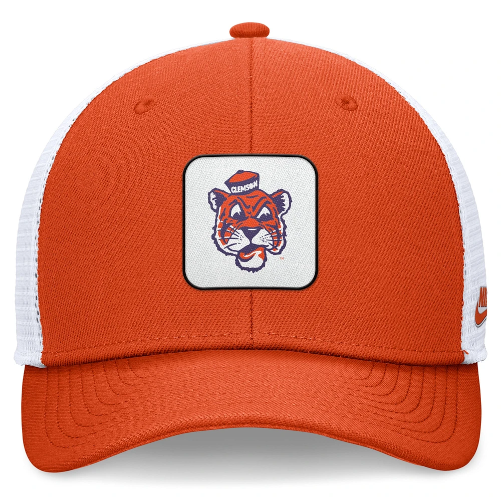 Casquette réglable Nike Orange/Blanc Clemson Tigers Legacy Rise Mascot Trucker pour homme