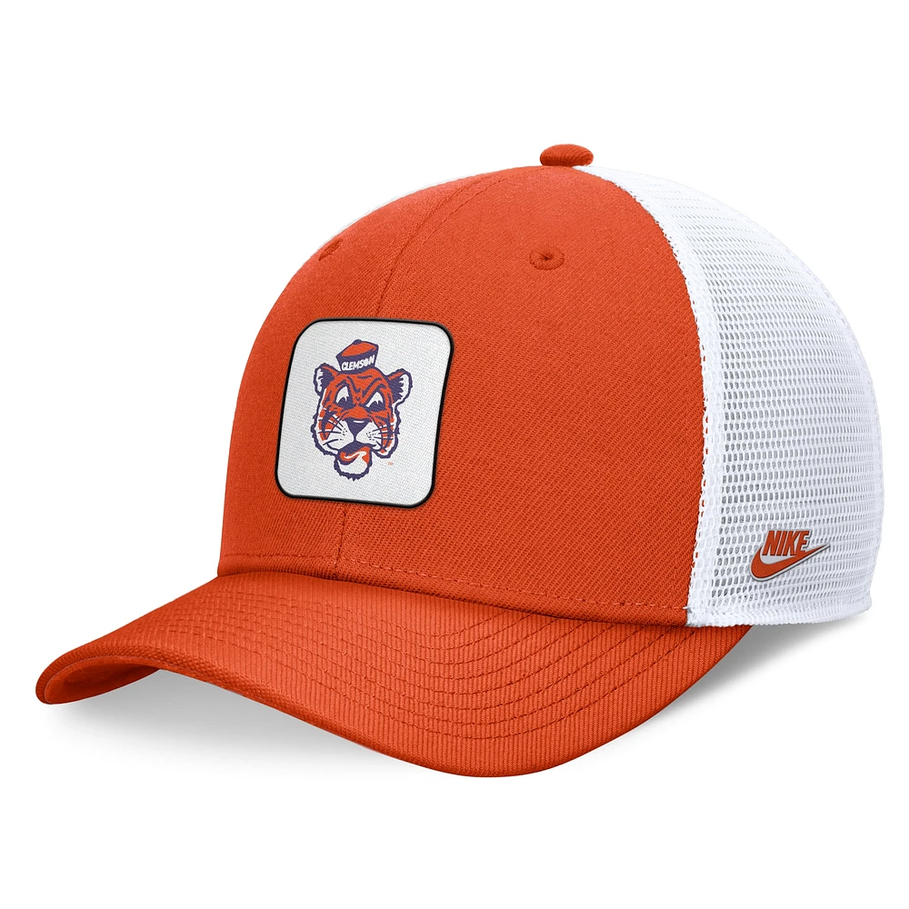 Casquette réglable Nike Orange/Blanc Clemson Tigers Legacy Rise Mascot Trucker pour homme