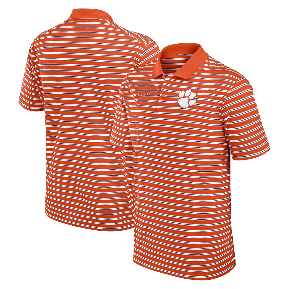 Polo de performance à rayures Nike Orange/Blanc Clemson Tigers Primetime Victory pour homme