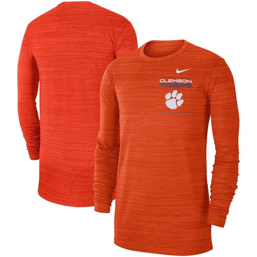 T-shirt à manches longues Nike Orange Clemson Tigers 2021 Sideline Velocity Performance pour homme