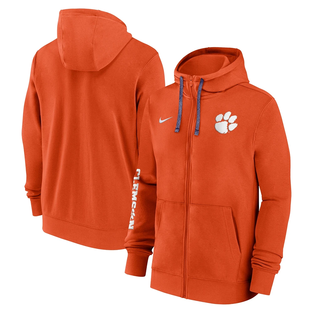 Sweat à capuche entièrement zippé Nike Orange Clemson Tigers 2024 Sideline pour homme