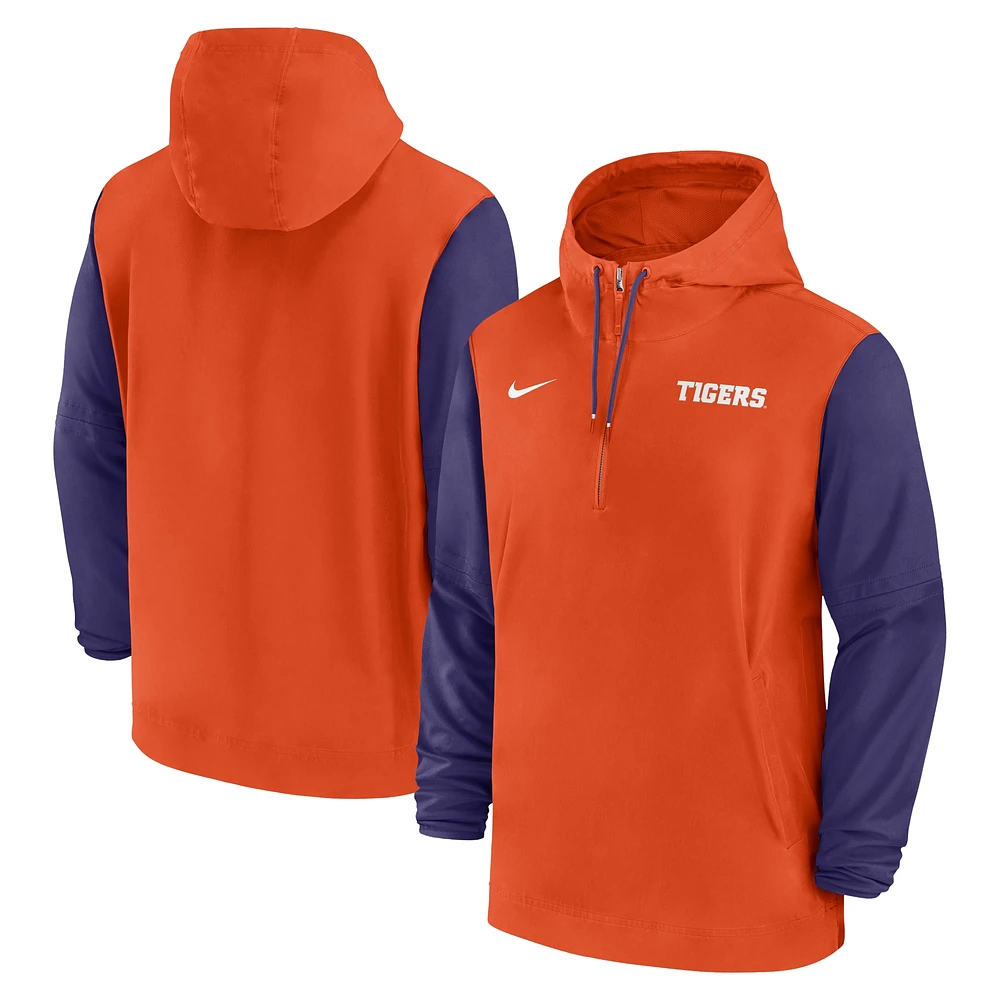 Sweat à capuche demi-zip Nike Orange Clemson Tigers 2024 Sideline Pregame Player pour homme