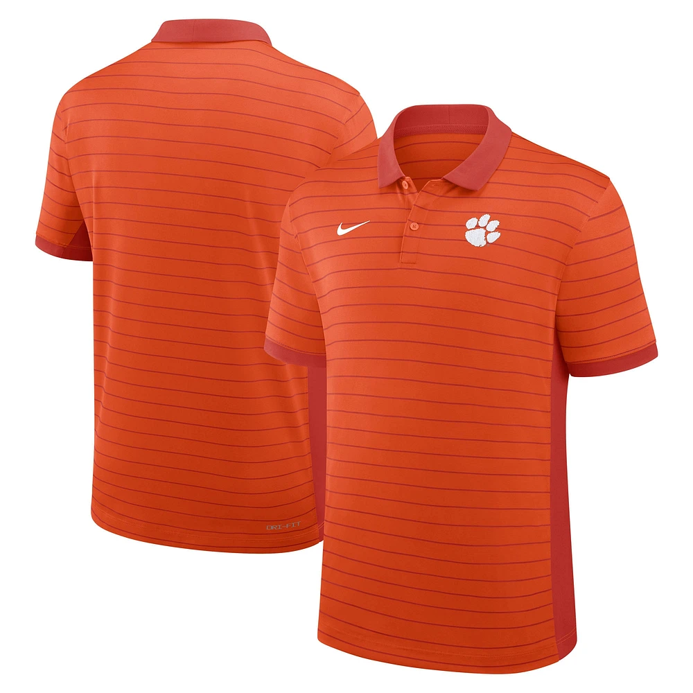 Polo Nike orange à rayures Victory pour homme, début de saison 2025, équipe des Clemson Tigers