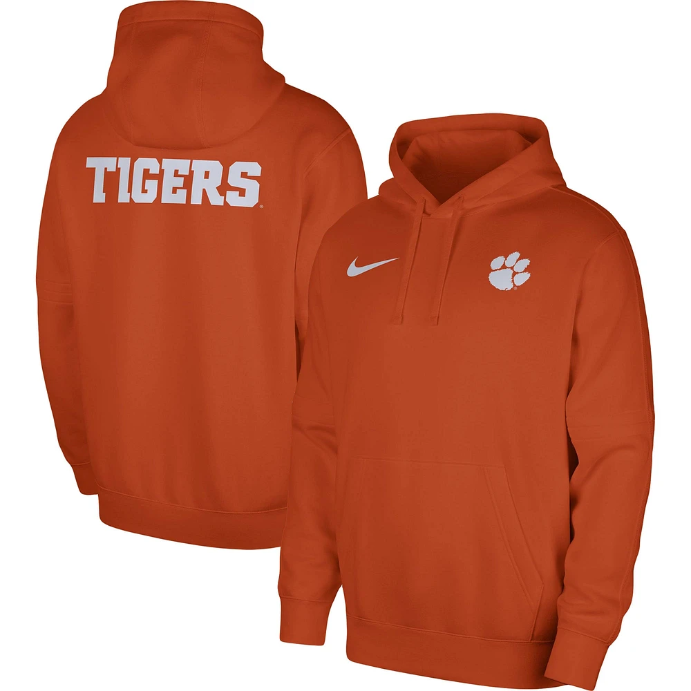 Sweat à capuche Nike Clemson Tigers Club orange pour homme