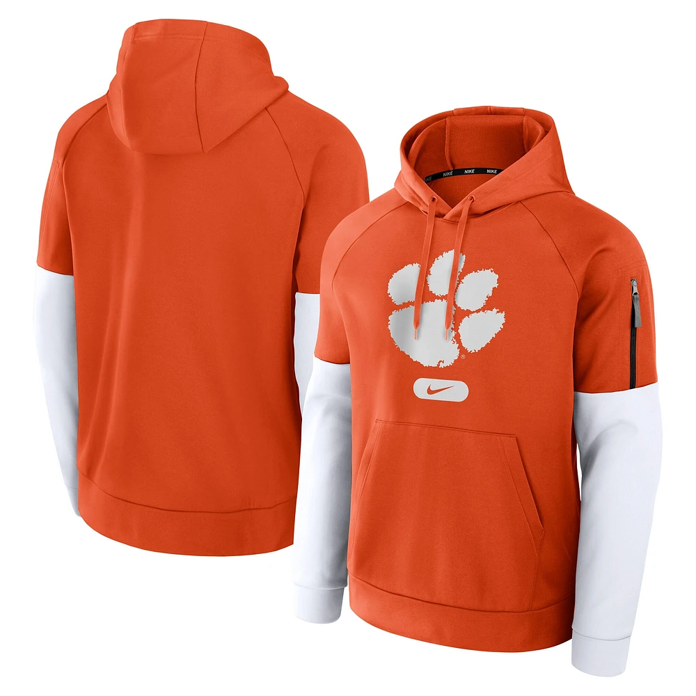 Sweat à capuche Nike Orange Clemson Tigers Fitness Raglan Performance pour homme