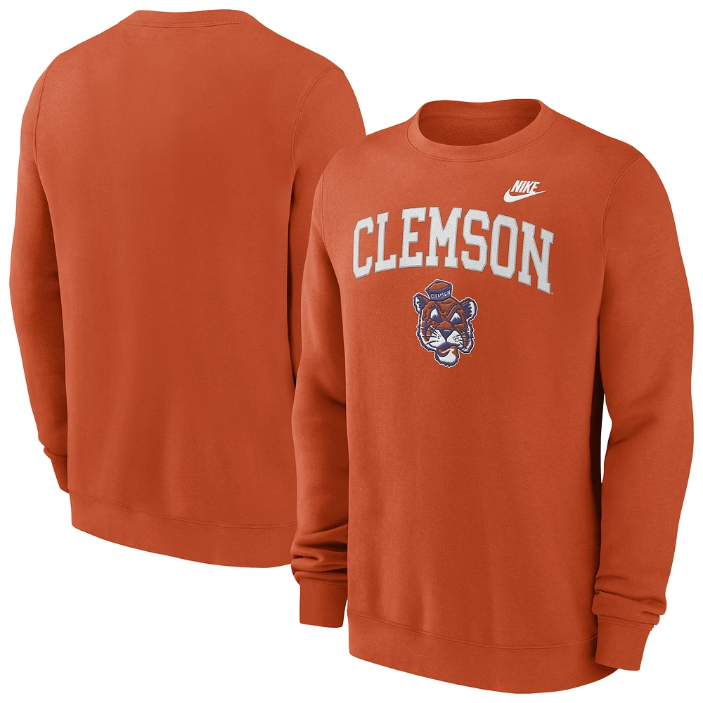 Men's Nike Orange Clemson Tigers Legacy Classic Tackle Twill Embroidered Arch Over Logo Pullover Sweatshirt