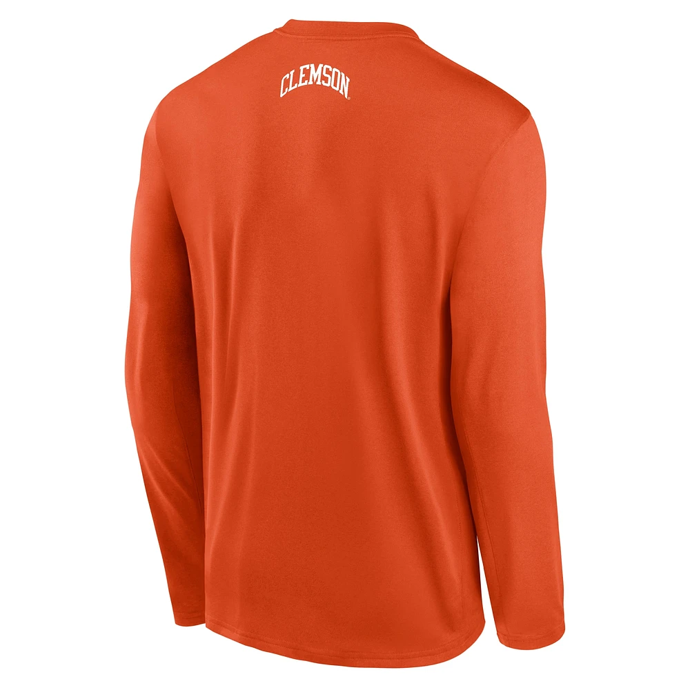 T-shirt à manches longues Nike Orange Clemson Tigers On-Court Basketball Shootaround Performance pour homme