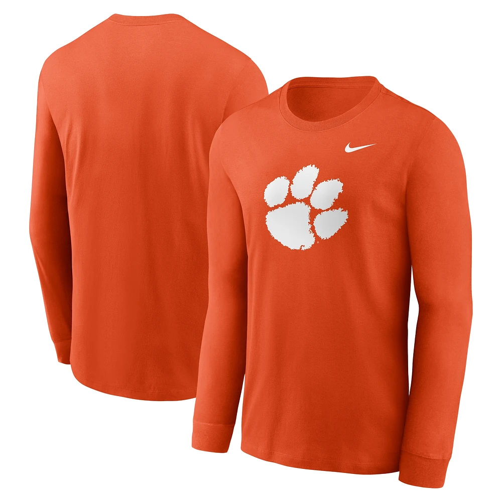 T-shirt à manches longues avec logo principal Nike Orange Clemson Tigers pour homme