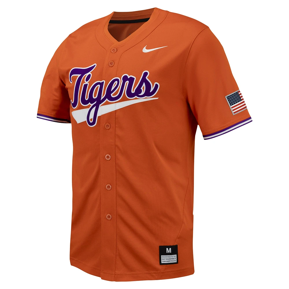 Maillot de baseball réplique à boutons complets Nike orange Clemson Tigers pour homme