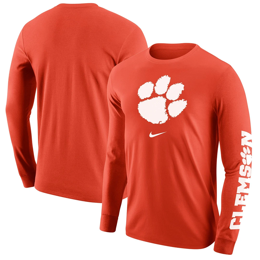 Men's Nike Orange Clemson Tigers Team Lockup 2-Hit Long Sleeve T-Shirt