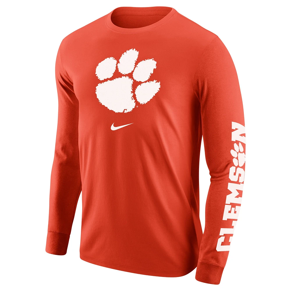 Men's Nike Orange Clemson Tigers Team Lockup 2-Hit Long Sleeve T-Shirt