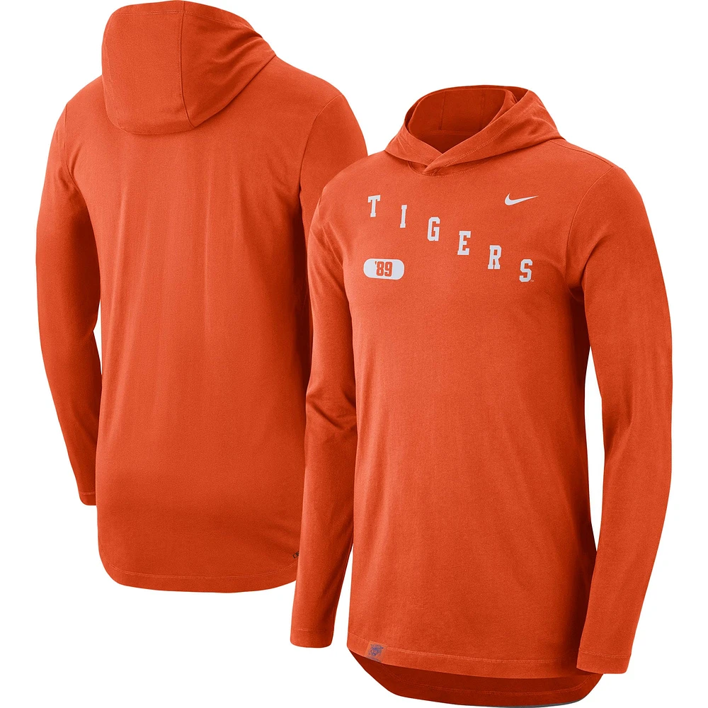 T-shirt à capuche manches longues Nike Clemson Tigers Team Performance orange pour homme