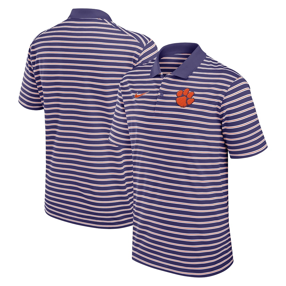 Polo de performance rayé Nike violet/blanc Clemson Tigers Primetime Victory pour homme