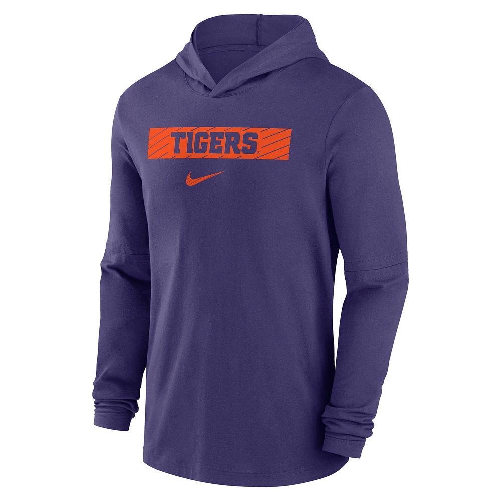 Men's Nike Purple Clemson Tigers 2024 Sideline Hoodie Performance Long Sleeve T-Shirt