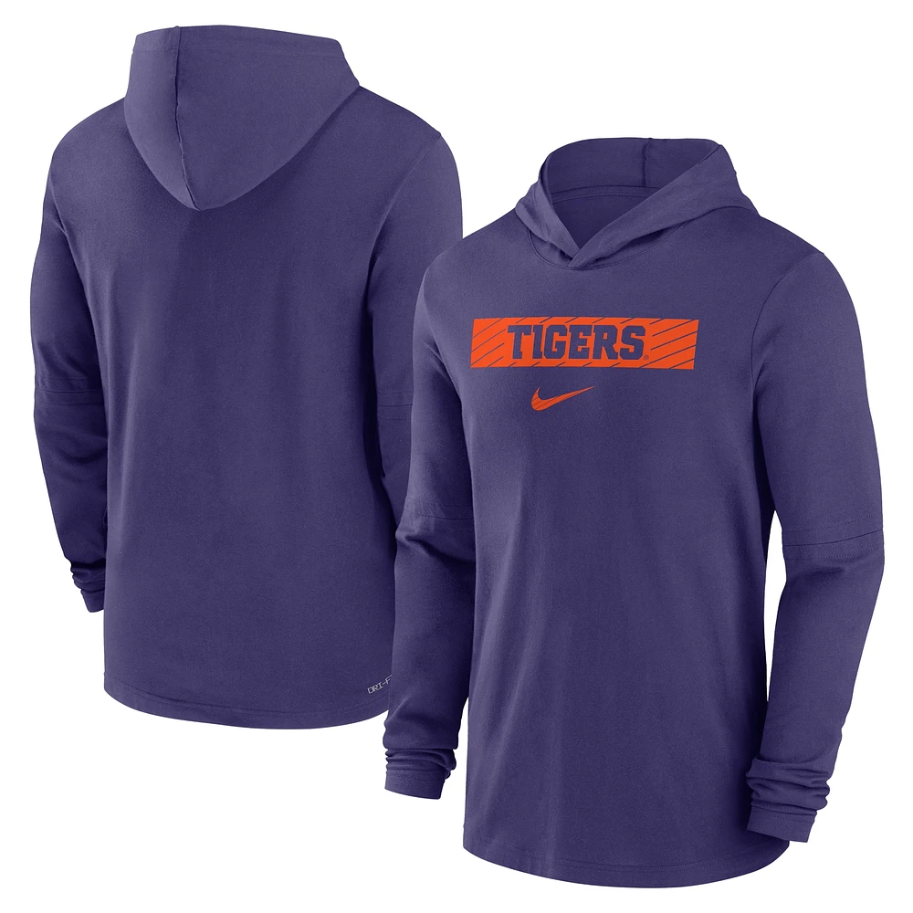 Men's Nike Purple Clemson Tigers 2024 Sideline Hoodie Performance Long Sleeve T-Shirt