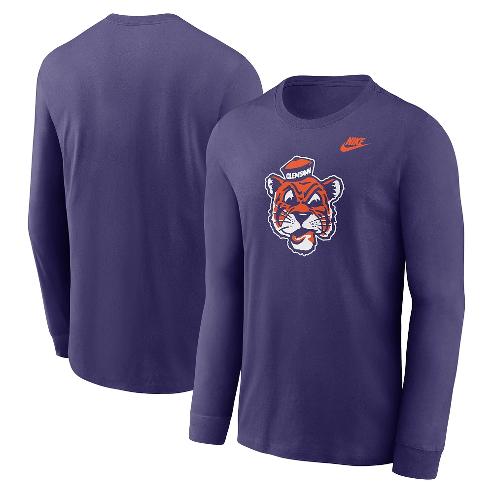 T-shirt à manches longues avec logo principal Nike violet Clemson Tigers Legacy pour homme