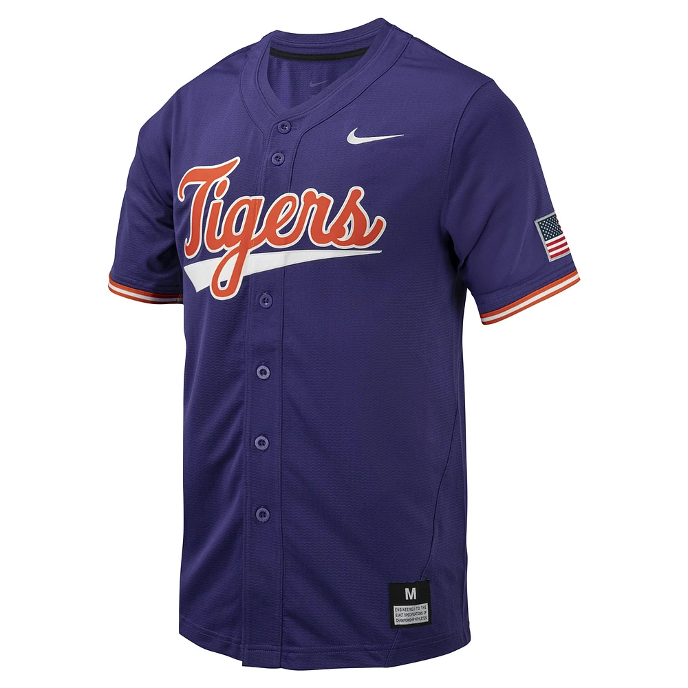 Maillot de baseball à bouton intégral Nike violet Clemson Tigers Replica pour homme