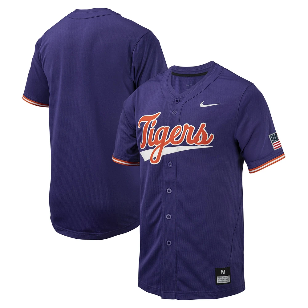 Maillot de baseball à bouton intégral Nike violet Clemson Tigers Replica pour homme