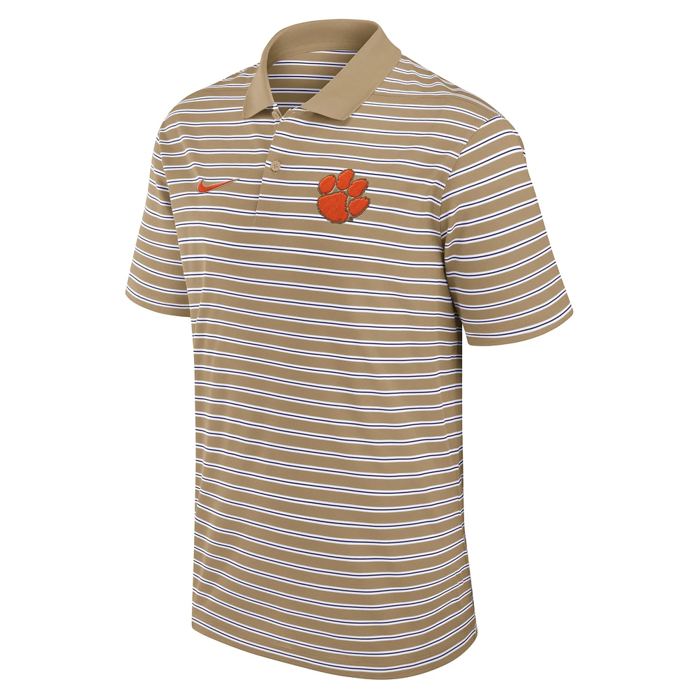 Men's Nike Tan Clemson Tigers Athletic Prep Striped Performance Polo