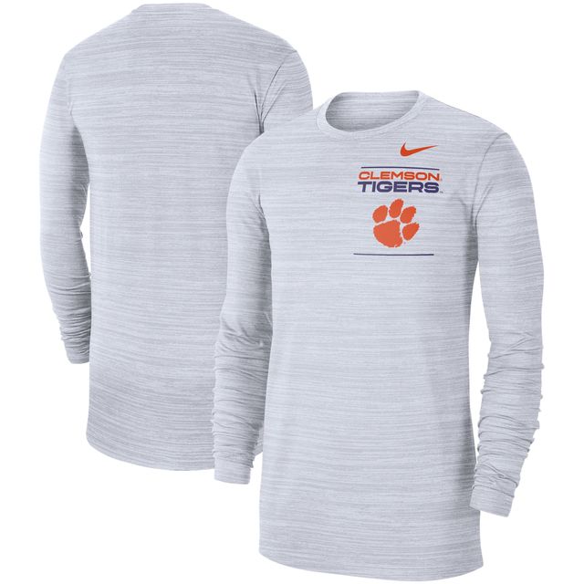 T-shirt à manches longues Nike Clemson Tigers 2021 Sideline Velocity Performance pour homme blanc