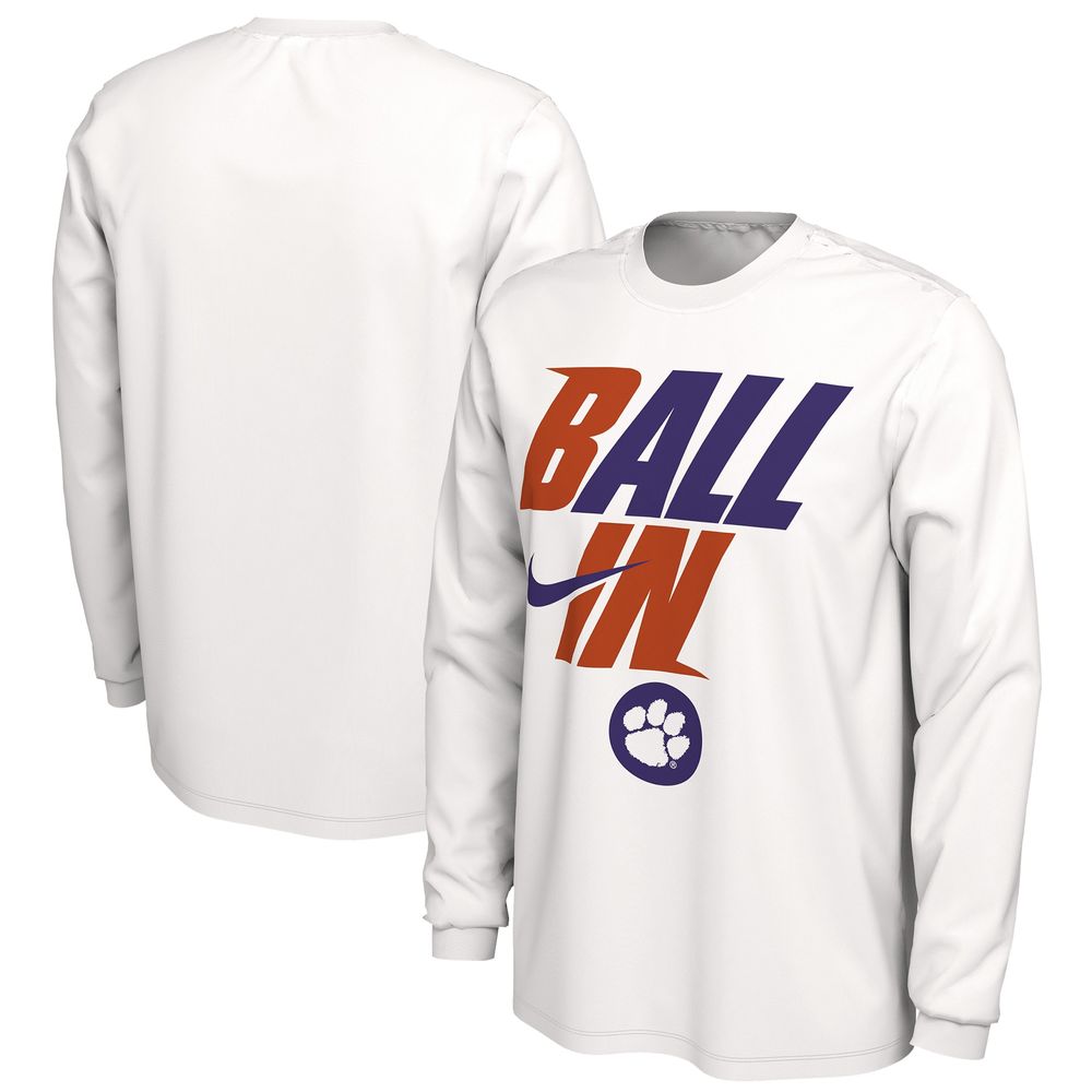 Men's Nike White Clemson Tigers Ball Bench Long Sleeve T-Shirt