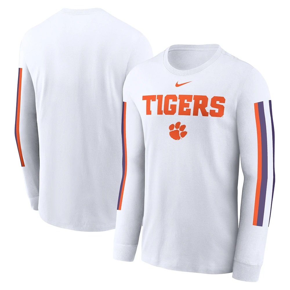 T-shirt à manches longues Nike pour homme avec slogan Local Spirit des Clemson Tigers blanc