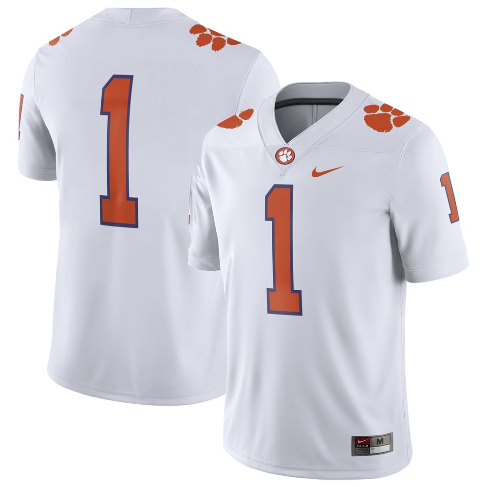 Men's Nike White Clemson Tigers #1 Away Game Jersey