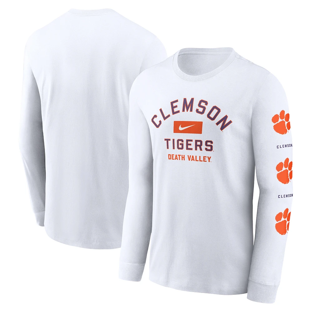 T-shirt à manches longues Nike Clemson Tigers Primetime Classic Location pour homme, blanc