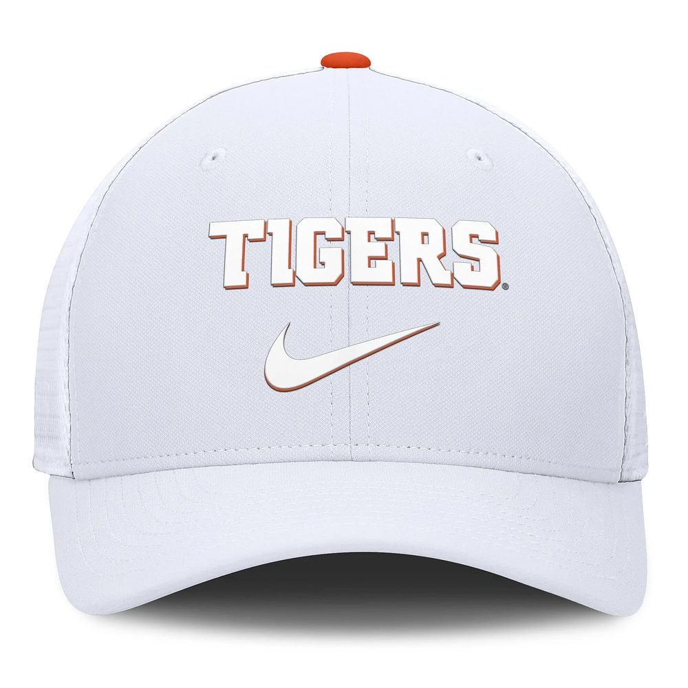 Casquette de camionneur ajustable Nike blanche Clemson Tigers Rise pour homme