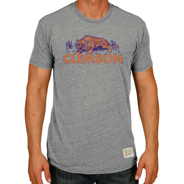 T-shirt à trois mélanges Original Retro Brand gris Clemson Tigers Big & Tall pour homme