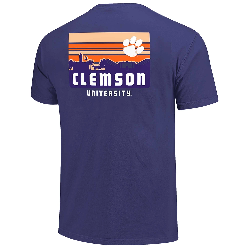 Men's Purple Clemson Tigers Striped Campus Skyline T-Shirt