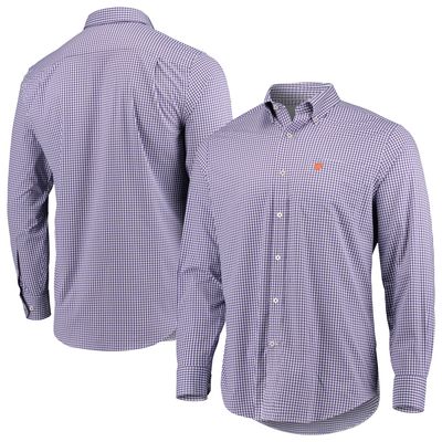 Men's Southern Tide Purple Clemson Tigers Gameday Gingham Sport Long Sleeve Button-Down Shirt