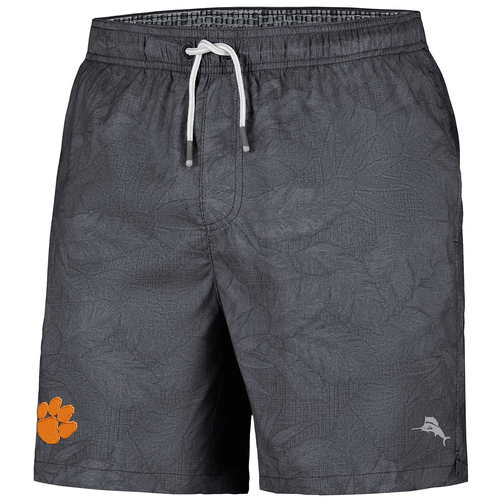 Men's Tommy Bahama Black Clemson Tigers Naples Layered Leaves Swim Trunks