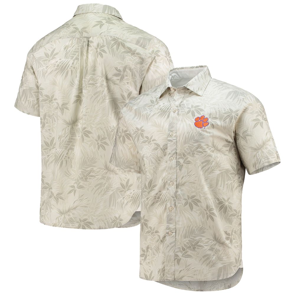 Men's Tommy Bahama Oatmeal Clemson Tigers Forest Fronds Button-Up Shirt