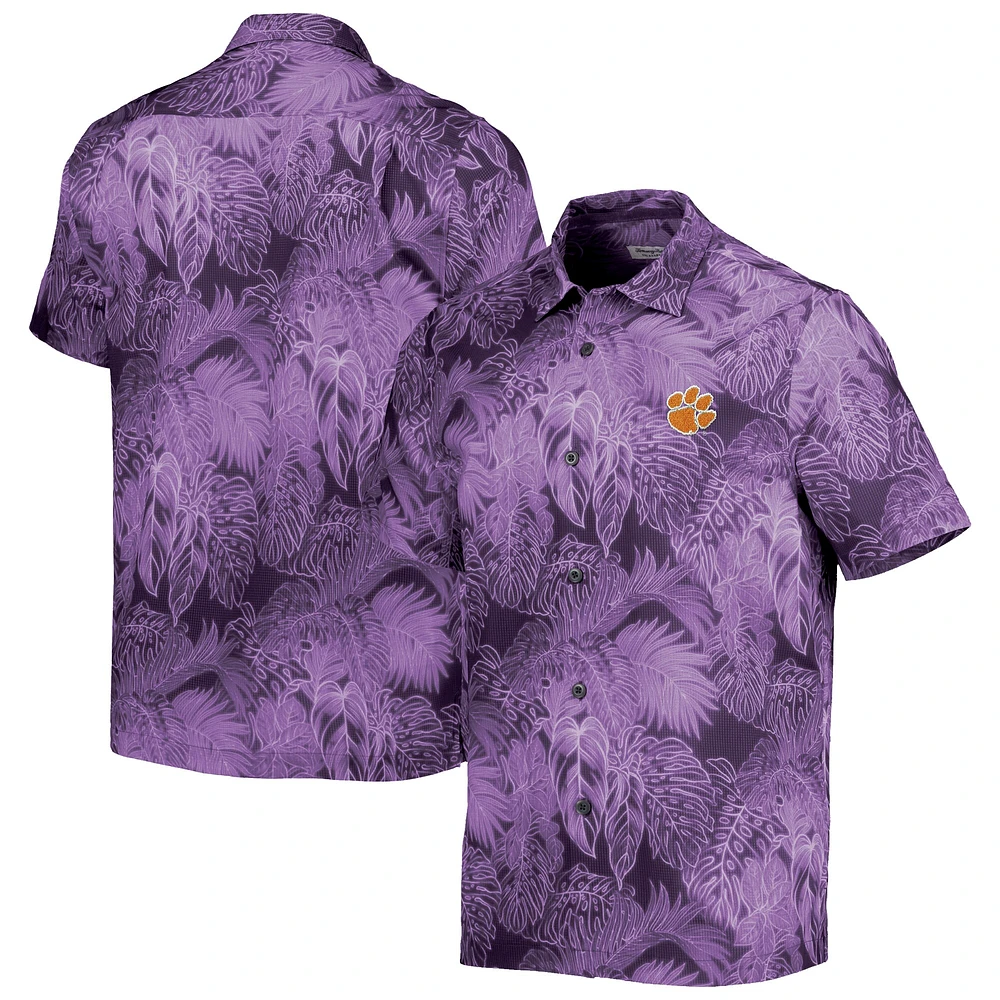 Chemise boutonnée Tommy Bahama Purple Clemson Tigers Coast luminescent Fronds Camp pour hommes