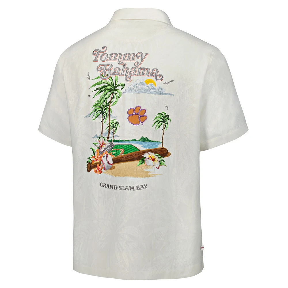 Men's Tommy Bahama White Clemson Tigers Grand Slam Bay Camp Button-Up Shirt