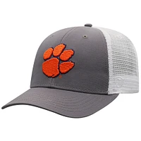 Casquette ajustable Top of the World grise/blanche pour homme Clemson Tigers Victory Baseline Trucker