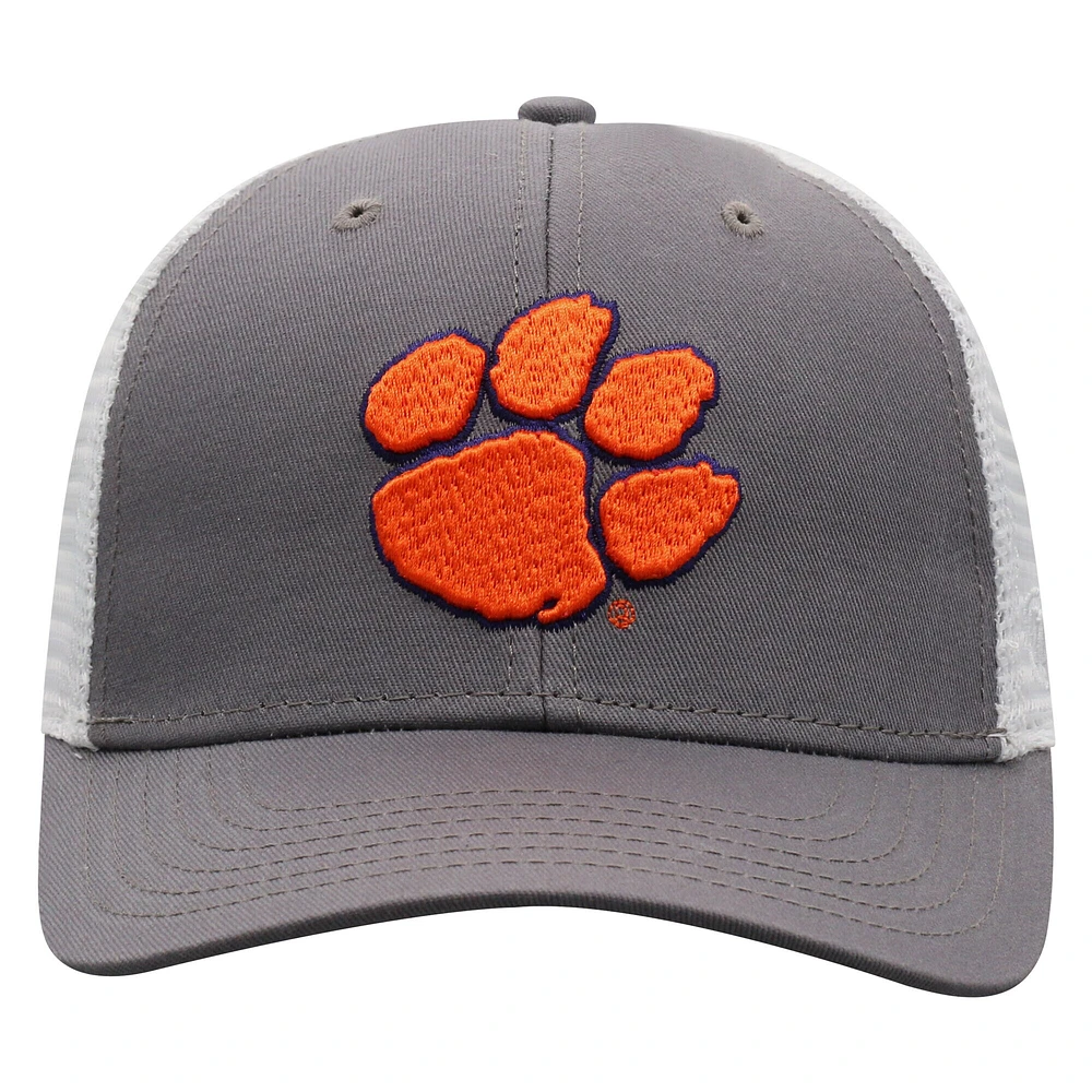 Casquette ajustable Top of the World grise/blanche pour homme Clemson Tigers Victory Baseline Trucker