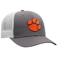 Casquette ajustable Top of the World grise/blanche pour homme Clemson Tigers Victory Baseline Trucker