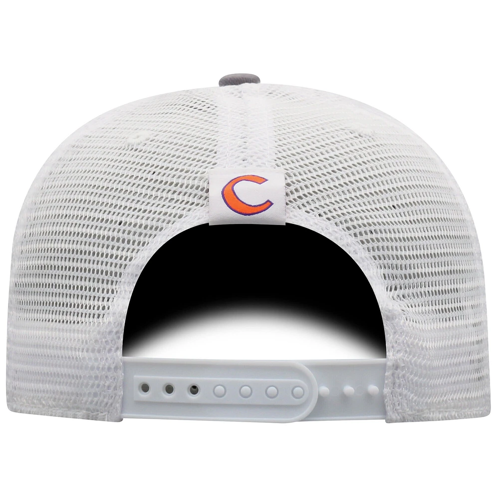 Casquette ajustable Top of the World grise/blanche pour homme Clemson Tigers Victory Baseline Trucker